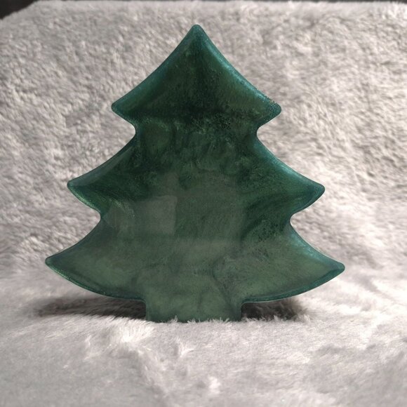 Handmade Christmas Tree Resin Tea Light Holder Gold & Blue Polka Dot Accents - Picture 3 of 4